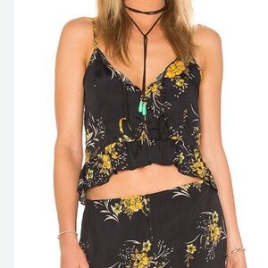 Band of Gypsies Black and Yellow Floral crop tank medium bright festival beach